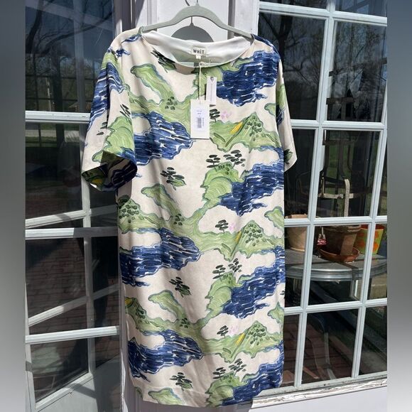 WHiT Esme Landscape Print Silk Dress NWT - Picture 3 of 16